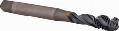 OSG - M10x1.50 Metric Coarse 3 Flute 6H Modified Bottoming Spiral Flute Tap - Powdered Metal, TiCN Finish, 100mm OAL, Right Hand Flute, Right Hand Thread, D6, Series 16500 - Exact Tool & Supply