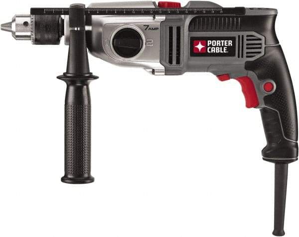 Porter-Cable - 120 Volt 1/2" Keyed Chuck Electric Hammer Drill - 0 to 52,700 BPM, 0 to 1,100 & 0 to 3,100 RPM, Reversible, Mid-Handle - Exact Tool & Supply