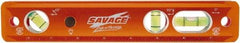 SAVAGE by SWANSON - Magnetic 9" Long 3 Vial Torpedo Level - Aluminum, Orange - Exact Tool & Supply