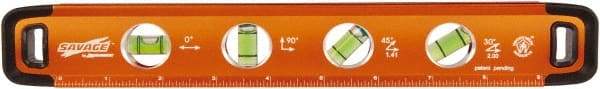 SAVAGE by SWANSON - Magnetic 11" Long 4 Vial Torpedo Level - Aluminum, Orange - Exact Tool & Supply