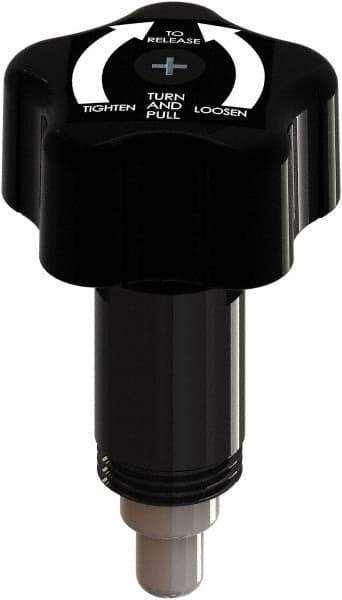 Made in USA - 3/8" Pin Diam, 0.47" Usable Length, Star Knob Handle Quick Release Pin - 3.69" OAL - Exact Tool & Supply