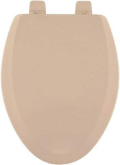 CENTOCO - 18.9 Inch Long, 2 Inch Inside Width, Polypropylene and Wood Plastic Composite, Elongated, Closed Front with Cover, Toilet Seat - 14 Inch Outside Width, Residential Installation, Bone and Almond - Exact Tool & Supply