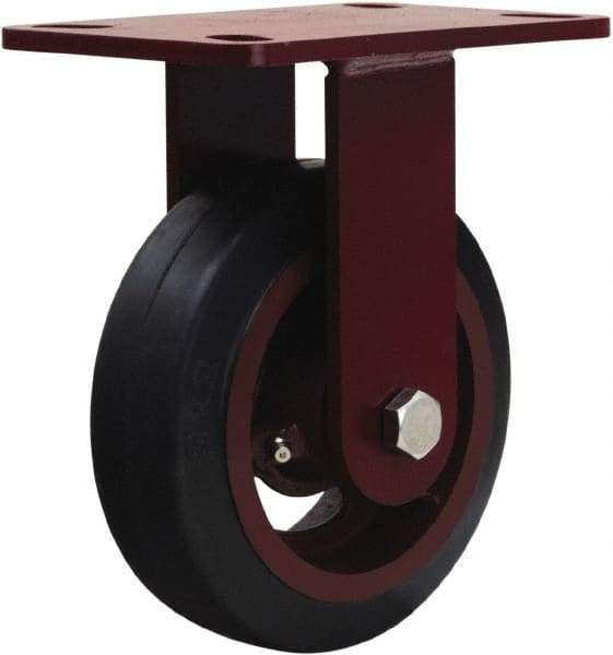 Hamilton - 6" Diam x 2" Wide x 7-3/4" OAH Top Plate Mount Rigid Caster - Rubber Mold on Cast Iron, 410 Lb Capacity, Straight Roller Bearing, 4-1/2 x 6-1/2" Plate - Exact Tool & Supply