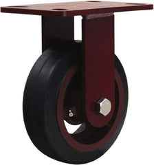 Hamilton - 6" Diam x 2" Wide x 7-3/4" OAH Top Plate Mount Rigid Caster - Rubber Mold on Cast Iron, 410 Lb Capacity, Straight Roller Bearing, 4-1/2 x 6-1/2" Plate - Exact Tool & Supply