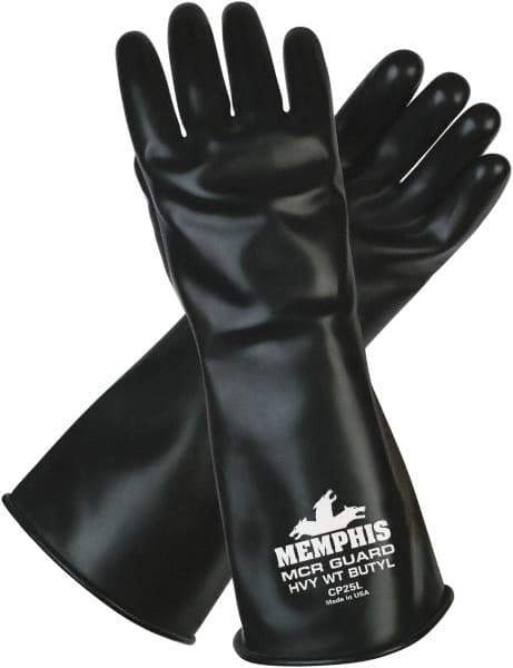 MCR Safety - Size L (9), 14" Long, 25 mil Thick, Butyl Chemical Resistant Gloves - Smooth Finish, Black - Exact Tool & Supply