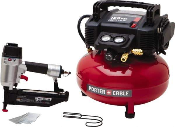 Porter-Cable - 0.80 HP, 2.6 SCFM at 90 psi CFM Pancake Finish/Nailer Compressor - 6 Gallon Tank, 10 Amp, 150 Max psi, 120V - Exact Tool & Supply