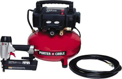 Porter-Cable - 0.80 HP, 2.6 SCFM at 90 psi CFM Pancake Nailer Combo Kit - 6 Gallon Tank, 10 Amp, 150 Max psi, 120V - Exact Tool & Supply
