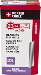 Porter-Cable - 23 Gauge 1-1/4" Long Pin Nails for Power Nailers - Steel, Galvanized Finish, Smooth Shank, Straight Stick Collation, Chisel Point - Exact Tool & Supply