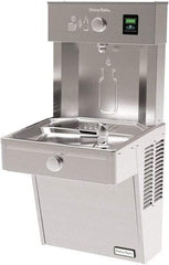 Halsey Taylor - 8 GPH Cooling Capacity Barrier Free Wall Mounted Water Cooler & Fountain - Bottle Filling, 20 to 105 psi, 0.20 hp, Stainless Steel - Exact Tool & Supply