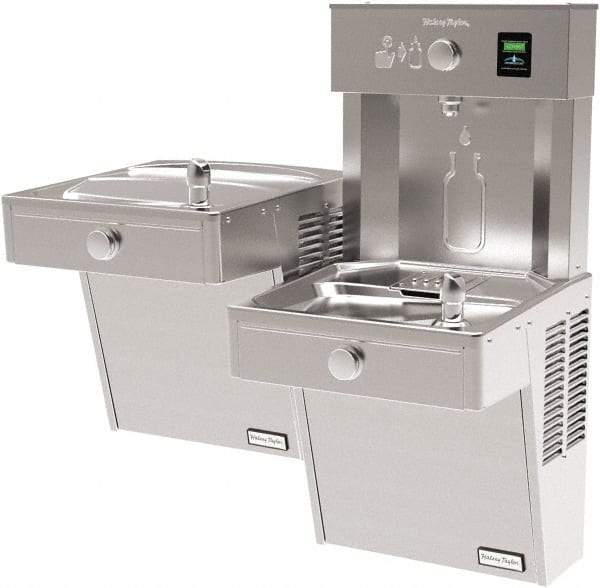 Halsey Taylor - 8 GPH Cooling Capacity Barrier Free Wall Mounted Water Cooler & Fountain - Bottle Filling, 20 to 105 psi, 0.20 hp, Stainless Steel - Exact Tool & Supply