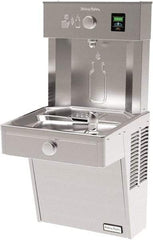 Halsey Taylor - 8 GPH Cooling Capacity Barrier Free Wall Mounted Water Cooler & Fountain - Bottle Filling, 20 to 105 psi, 0.20 hp, Stainless Steel - Exact Tool & Supply