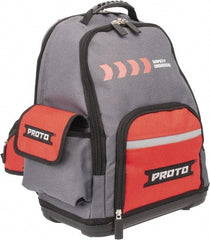 Proto - 22 Pocket Gray & Red Polyester Backpack Tool Bag - 14" Wide x 10" Deep x 18" High - Exact Tool & Supply