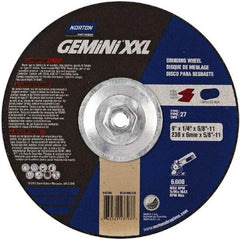Norton - 24 Grit, 9" Wheel Diam, 1/4" Wheel Thickness, 7/8" Arbor Hole, Type 27 Depressed Center Wheel - Aluminum Oxide, 8,600 Max RPM - Exact Tool & Supply