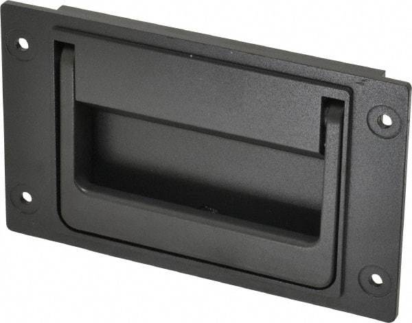 Sugatsune - 148mm Wide Plate x 3-35/64" High Plate, Zinc Alloy,Steel & Synthetic Rubber Trunk Handle - 120mm Wide x 3-5/32" High, Zinc Finish, 4 Holes - Exact Tool & Supply
