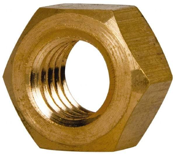 Value Collection - 7/16-14 UNC Brass Right Hand Hex Nut - 11/16" Across Flats, 3/8" High, Brass Finish - Exact Tool & Supply