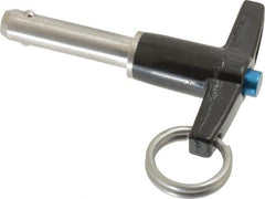 Jergens - 5/16" Diam, 1" Usable Length, T Handle, Push Button Quick Release Pin - 2-5/8" Overall Length, Grade 17-4 Stainless Steel, Passivated Finish - Exact Tool & Supply