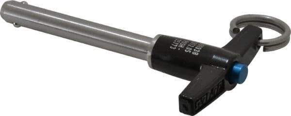 Jergens - 5/16" Diam, 2" Usable Length, T Handle, Push Button Quick Release Pin - 3-5/8" Overall Length, Grade 17-4 Stainless Steel, Passivated Finish - Exact Tool & Supply