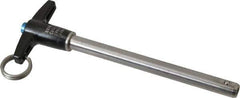 Jergens - 3/8" Diam, 4" Usable Length, T Handle, Push Button Quick Release Pin - 5-7/8" Overall Length, Grade 17-4 Stainless Steel, Passivated Finish - Exact Tool & Supply