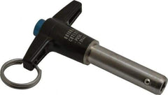 Jergens - 1/2" Diam, 1-1/2" Usable Length, T Handle, Push Button Quick Release Pin - 3-5/8" Overall Length, Grade 17-4 Stainless Steel, Passivated Finish - Exact Tool & Supply