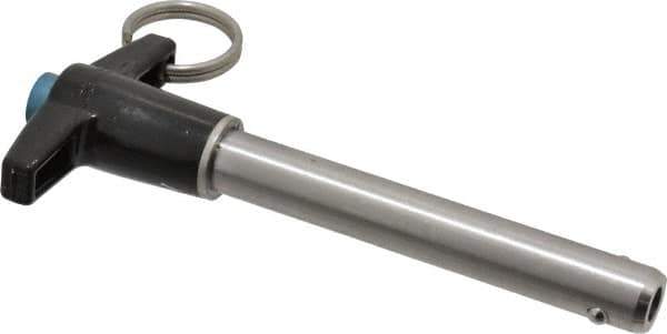 Jergens - 1/2" Diam, 3" Usable Length, T Handle, Push Button Quick Release Pin - 5-1/8" Overall Length, Grade 17-4 Stainless Steel, Passivated Finish - Exact Tool & Supply
