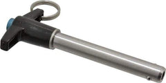 Jergens - 1/2" Diam, 3" Usable Length, T Handle, Push Button Quick Release Pin - 5-1/8" Overall Length, Grade 17-4 Stainless Steel, Passivated Finish - Exact Tool & Supply