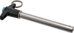 Jergens - 1/2" Diam, 4" Usable Length, T Handle, Push Button Quick Release Pin - 6-1/8" Overall Length, Grade 17-4 Stainless Steel, Passivated Finish - Exact Tool & Supply