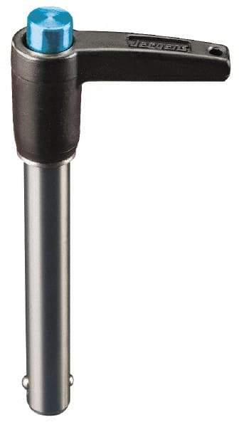 Jergens - 1" Diam, 4" Usable Length, L Handle, Push Button Quick Release Pin - 7" Overall Length, Grade 17-4 Stainless Steel, Passivated Finish - Exact Tool & Supply