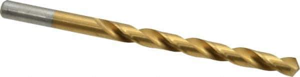 Chicago-Latrobe - Letter E (1/4) 118° High Speed Steel Jobber Drill - TiN Finish, Right Hand Cut, Spiral Flute, Straight Shank, 4" OAL, Standard Point - Exact Tool & Supply