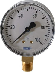 Wika - 2-1/2" Dial, 1/4 Thread, 0-100 Scale Range, Pressure Gauge - Lower Connection Mount, Accurate to 3-2-3% of Scale - Exact Tool & Supply