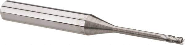 Accupro - 2mm, 5mm LOC, 6mm Shank Diam, 57mm OAL, 4 Flute, Solid Carbide Square End Mill - Single End, Uncoated, Spiral Flute, 30° Helix, Centercutting, Right Hand Cut, Right Hand Flute - Exact Tool & Supply