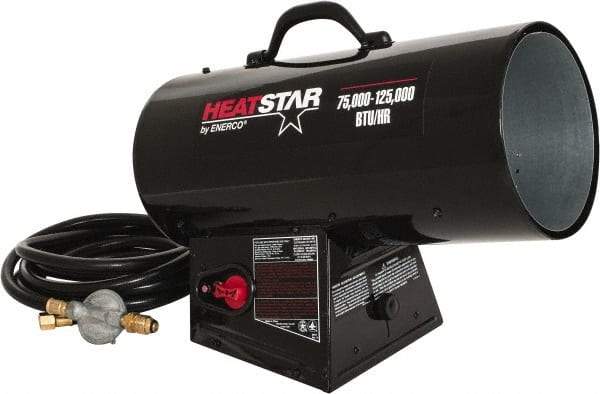 Heatstar - 75,000 to 125,000 BTU Rating, Propane Forced Air Heater - 3,000 Sq Ft Max Heating Area, 40 Lb Capacity, Fuel with Propane - Exact Tool & Supply