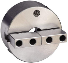 Gibraltar - 2 Jaws, 10" Diam, Self Centering Manual Lathe Chuck - Plain Back Mount Spindle, Reversible, 3.1496" Through Hole Diam, 0.0024" Axial Runout, 0.0022" Radial Runout, Cast Iron - Exact Tool & Supply