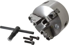 Gibraltar - 3 Jaws, 5" Diam, Self Centering Manual Lathe Chuck - Plain Back Mount Spindle, Reversible, 1.26" Through Hole Diam, 0.0014" Axial Runout, 0.0012" Radial Runout, Cast Iron - Exact Tool & Supply