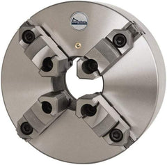 Gibraltar - 4 Jaws, 10" Diam, Self Centering Manual Lathe Chuck - Plain Back Mount Spindle, 3.1496" Through Hole Diam, 0.0016" Axial Runout, 0.0016" Radial Runout, Cast Iron - Exact Tool & Supply