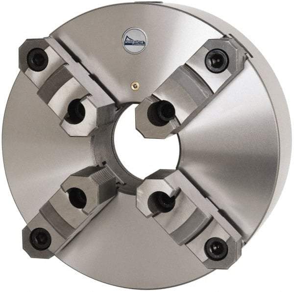 Gibraltar - 4 Jaws, 12" Diam, Self Centering Manual Lathe Chuck - Plain Back Mount Spindle, Reversible, 3-15/16" Through Hole Diam, 0.0024" Axial Runout, 0.0024" Radial Runout, Cast Iron - Exact Tool & Supply
