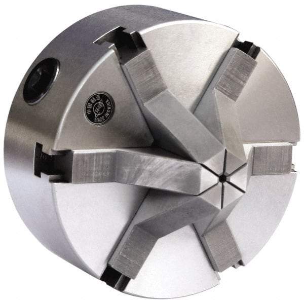 Gibraltar - 6 Jaws, 6" Diam, Self Centering Manual Lathe Chuck - Plain Back Mount Spindle, 1.6535" Through Hole Diam, Cast Iron - Exact Tool & Supply