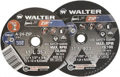 WALTER Surface Technologies - 4" 24 Grit Aluminum Oxide Cutoff Wheel - 1/4" Thick, 3/8" Arbor, 19,100 Max RPM, Use with Die Grinders - Exact Tool & Supply