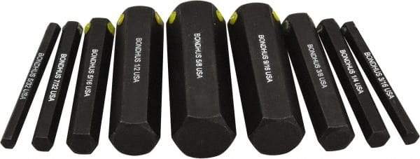 Bondhus - 9 Piece Hex Drive Bit Set - Hex Point - Exact Tool & Supply