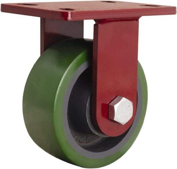 Hamilton - 6" Diam x 2-1/2" Wide x 7-1/2" OAH Top Plate Mount Rigid Caster - Polyurethane Mold onto Cast Iron Center, 1,600 Lb Capacity, Tapered Roller Bearing, 5 x 7" Plate - Exact Tool & Supply