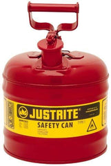 Justrite - 2 Gal Galvanized Steel Type I Safety Can - 13-3/4" High x 9-1/2" Diam, Red with Yellow - Exact Tool & Supply