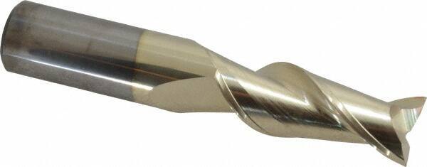 Accupro - 5/8", 1-5/8" LOC, 5/8" Shank Diam, 3-1/2" OAL, 2 Flute, Solid Carbide Square End Mill - Single End, ZrN Finish, Spiral Flute, Variable° Helix, Centercutting, Right Hand Cut, Right Hand Flute - Exact Tool & Supply