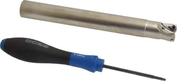 Seco - 3/4" Cut Diam, 0.04" Max Depth, 3/4" Shank Diam, Cylindrical Shank Indexable High-Feed End Mill - Screw Holding Method, 218.19-100.. Insert, R217.21 Toolholder, Through Coolant - Exact Tool & Supply