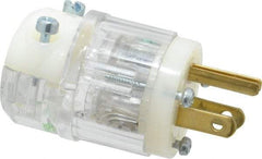 Leviton - 125 VAC, 15 Amp, 5-15P NEMA, Straight, Self Grounding, Hospital Grade Plug - 2 Pole, 3 Wire, 1 Phase, Nylon, Clear - Exact Tool & Supply