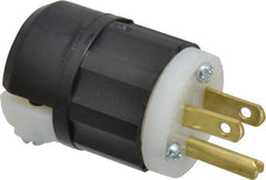 Leviton - 125 VAC, 15 Amp, 5-15P NEMA, Straight, Self Grounding, Industrial Grade Plug - 2 Pole, 3 Wire, 1 Phase, Nylon, Black, White - Exact Tool & Supply