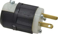 Leviton - 125 VAC, 20 Amp, 5-20P NEMA, Straight, Self Grounding, Industrial Grade Plug - 2 Pole, 3 Wire, 1 Phase, Nylon, Black, White - Exact Tool & Supply