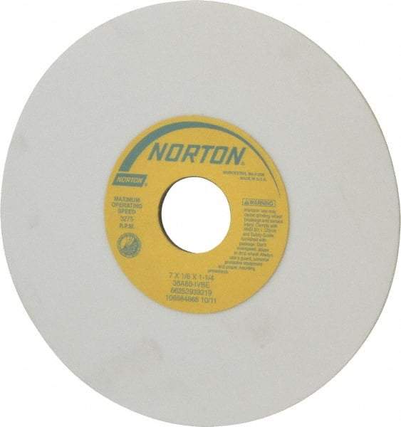 Norton - 7" Diam x 1-1/4" Hole x 1/8" Thick, I Hardness, 80 Grit Surface Grinding Wheel - Aluminum Oxide, Type 1, Medium Grade, 3,275 Max RPM, Vitrified Bond, No Recess - Exact Tool & Supply