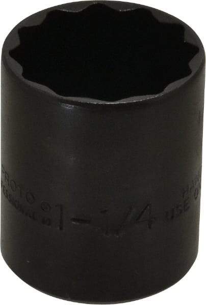 Proto - 1-1/4", 1/2" Drive, Standard Hand Socket - 12 Points, 1-21/32" OAL, Alloy Steel, Black Finish - Exact Tool & Supply