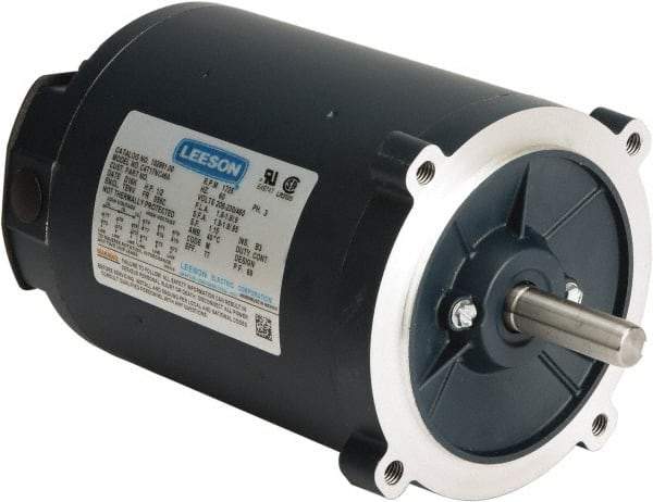 Leeson - 1/4 Max hp, 1,800 Max RPM, Electric AC DC Motor - 230/460 V Input, Three Phase, S56C Frame, C-Face Mount, TENV Enclosure - Exact Tool & Supply