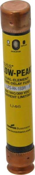 Cooper Bussmann - 300 VDC, 600 VAC, 15 Amp, Time Delay General Purpose Fuse - Fuse Holder Mount, 127mm OAL, 100 at DC, 300 at AC (RMS) kA Rating, 13/16" Diam - Exact Tool & Supply