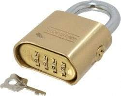 Master Lock - 2" Body Width, 7/8" Shackle Clearance, Solid Brass Combination Lock - 5/16" Shackle Diam, 1" Shackle Width, Control Key Sold Separately - Exact Tool & Supply